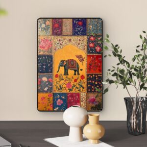 SAF Mughal Elephant Floral Patchwork Wall Art (11x14 Inch)