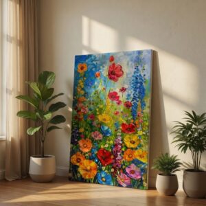 Vibrant Wildflower Meadow Textured Floral Canvas Wall Art Print