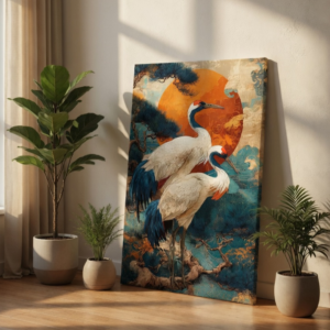 Traditional Japanese Crane & Pine Tree Canvas Wall Art Print