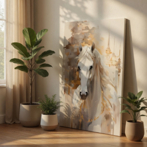 Elegant Abstract White Horse Canvas Wall Art Print