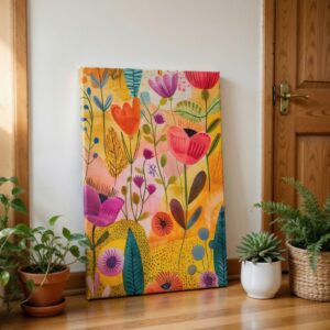 Colorful Abstract Floral Canvas Wall Art Boho Botanical Painting Print