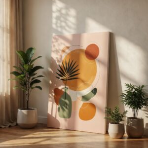 Boho Minimalist Geometric Sun Palm Leaf Canvas Wall Art Print