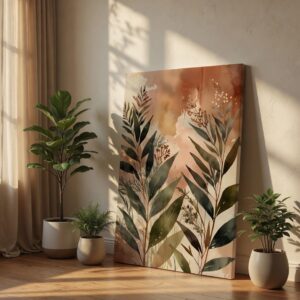 Boho Watercolor Botanical Green Leaves Canvas Wall Art Print