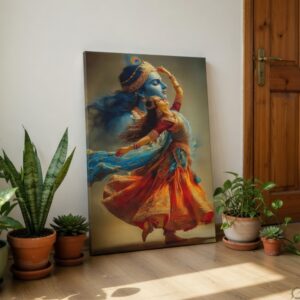 SAF Divine Radha Krishna Dancing Canvas Wall Art Vibrant Spiritual Painting Print Modern Hindu Deity Wall Decor for Living Room Bedroom Puja Room Religious Gift