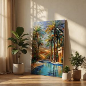 Desert Oasis Palm Tree & Pool Canvas Wall Art Landscape Print