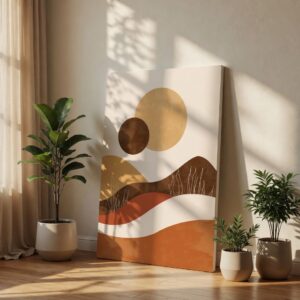 Boho Minimalist Abstract Sun & Mountain Canvas Wall Art Print