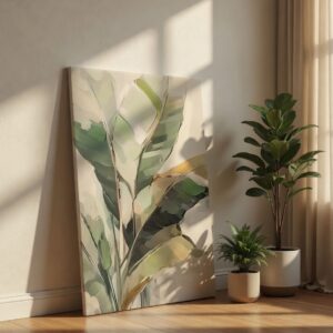 Modern Tropical Banana Leaf Watercolor Canvas Wall Art Print