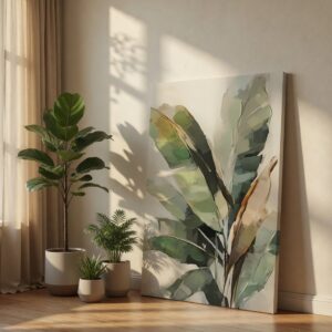 Modern Tropical Banana Leaf Watercolor Canvas Wall Art Print