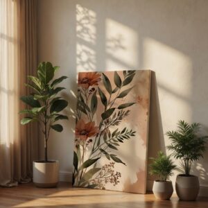 Earthy Terracotta Botanical Floral Canvas Wall Art Print