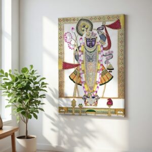 SAF Shrinathji Pichwai Canvas Painting for Home Decor | Traditional Krishna Religious Wall Art | High Definition Printed Hindu God Artwork for Living Room Temple Office Ready to Hang