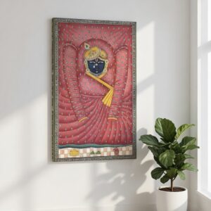 SAF Shrinathji Pichwai Canvas Painting Wall Art for Home Decor | Traditional Krishna Religious Artwork with Floral Border | HD Printed Hindu God Canvas for Living Room Temple Office