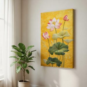 Yellow Lotus Flower Canvas Painting Floral Wall Art Decor