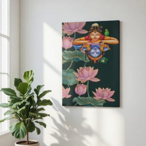 Radha Krishna Lotus Canvas Painting Spiritual Wall Art Decor