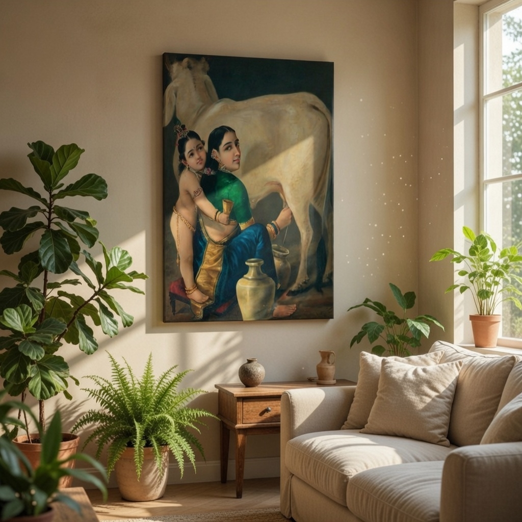 SAF Krishna with Yashoda Canvas Painting for Home Decor | Traditional Hindu God Wall Art | HD Printed Devotional Mother Child Artwork for Living Room Bedroom Temple