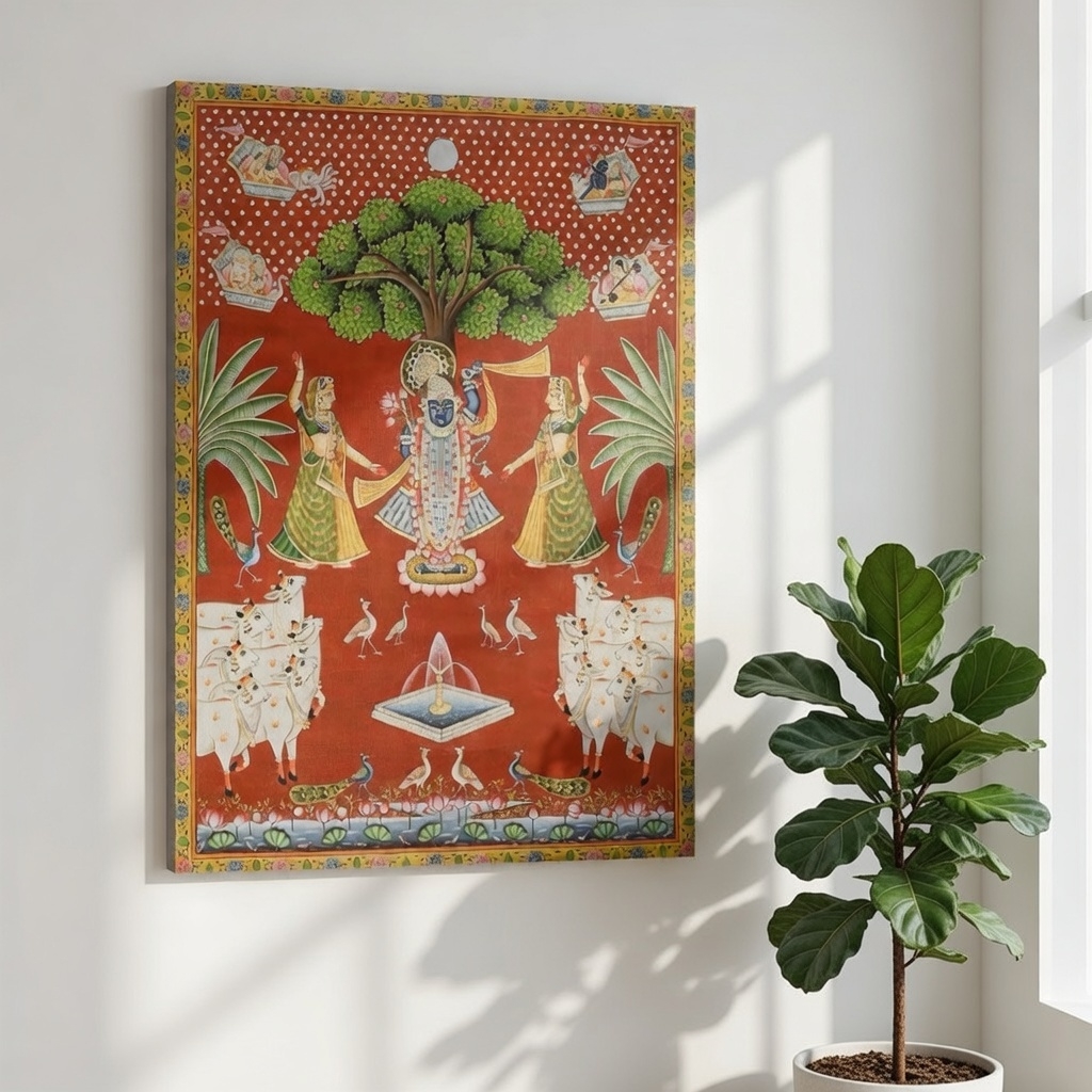 SAF Shrinathji Canvas Painting for Home Decor | Traditional Pichwai Krishna Wall Art | HD Printed Hindu God Spiritual Artwork for Living Room Temple Pooja Room