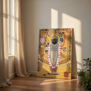 SAF Shrinathji Canvas Wall Painting for Home Decor | Lord Krishna Pichwai Style Devotional Artwork with Lotus and Floral Border | HD Printed Spiritual Wall Art for Living Room Pooja Room