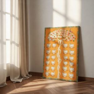 SAF Tree of Life Cow Canvas Wall Painting for Home Decor | Traditional Indian Folk Art with Sacred Cattle and Floral Tree | HD Printed Cultural Artwork for Living Room Bedroom Office