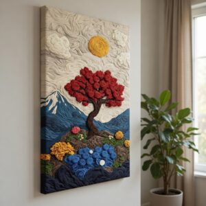 Modern Textured Tree Landscape Canvas Painting Wall Art