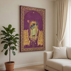 Krishna Pichwai Canvas Painting with Sacred Cows Wall Art