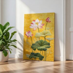 Lotus Flower Yellow Canvas Floral Wall Art Decor