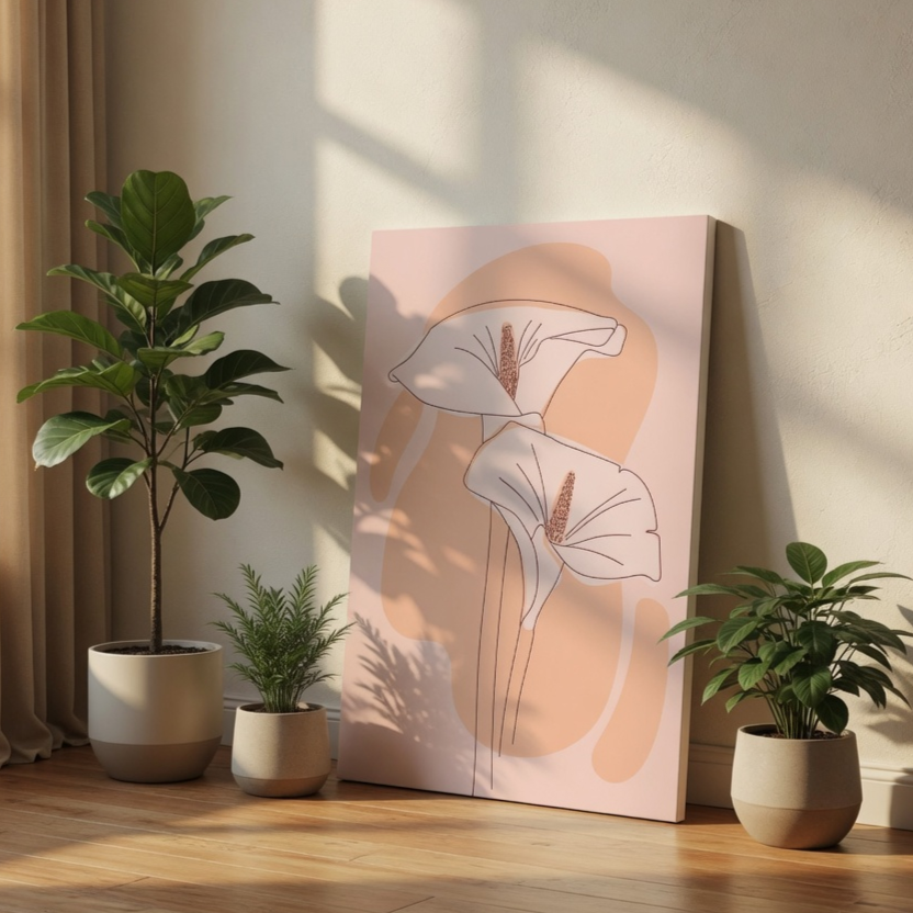 SAF Minimalist Calla Lily Line Art Canvas Wall Art Pastel Pink Abstract Boho Floral Painting Print Modern Aesthetic Wall Decor for Living Room Bedroom Dorm Office Home Interior
