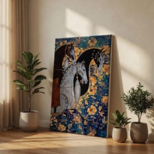 Royal Majestic Horses & Gold Floral Canvas Wall Art Print