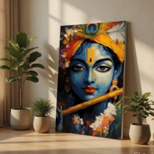 Abstract Lord Krishna Face Portrait Canvas Wall Art Print
