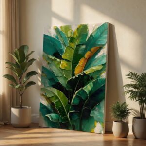 Textured Tropical Banana Leaf Green Botanical Canvas Wall Art