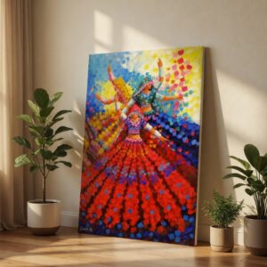 SAF Colorful Abstract Indian Folk Dance Canvas Wall Art Traditional Garba Ghoomar Women Painting Print Textured Ethnic Decor for Living Room Bedroom Office Festive Poster