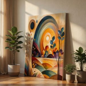 Textured Boho Abstract Sun Landscape Canvas Wall Art Print