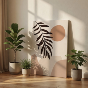 Boho Minimalist Botanical Sun & Leaf Canvas Wall Art Print