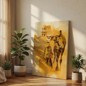 Traditional Rajasthani Woman & Camel Canvas Wall Art Print