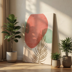 Boho Pastel Pink Abstract Botanical Leaf Canvas Wall Art Print