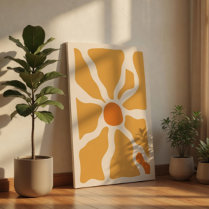 Retro Boho Sunburst Abstract Flower Canvas Wall Art Print