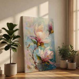 Elegant Magnolia Blossom 3D Textured Abstract Floral Canvas Wall Art