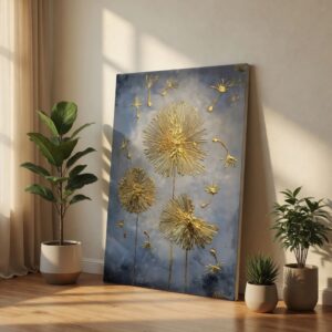Luxury Gold 3D Dandelion Abstract Floral Canvas Wall Art Print