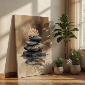Zen Balancing Stones Lotus Canvas Wall Art Meditation Painting Print