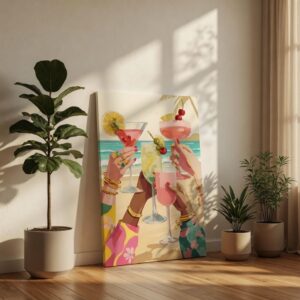 SAF Chic Tropical Cocktail Canvas Wall Art Summer Beach Party Illustration Print Trendy Bar Decor for Kitchen Living Room Dining Area Aesthetic Vacation Poster for Home and Cafe