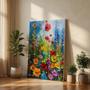 Vibrant Wildflower Meadow 3D Textured Abstract Floral Canvas Wall Art
