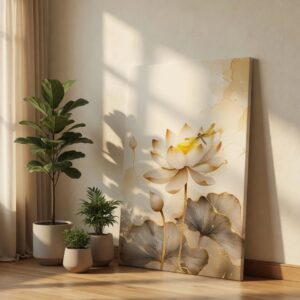 SAF Elegant White Lotus Flower Canvas Wall Art Gold Dragonfly Zen Botanical Painting Print Luxury 3D Textured Floral Decor for Living Room Bedroom Office Room Large Poster
