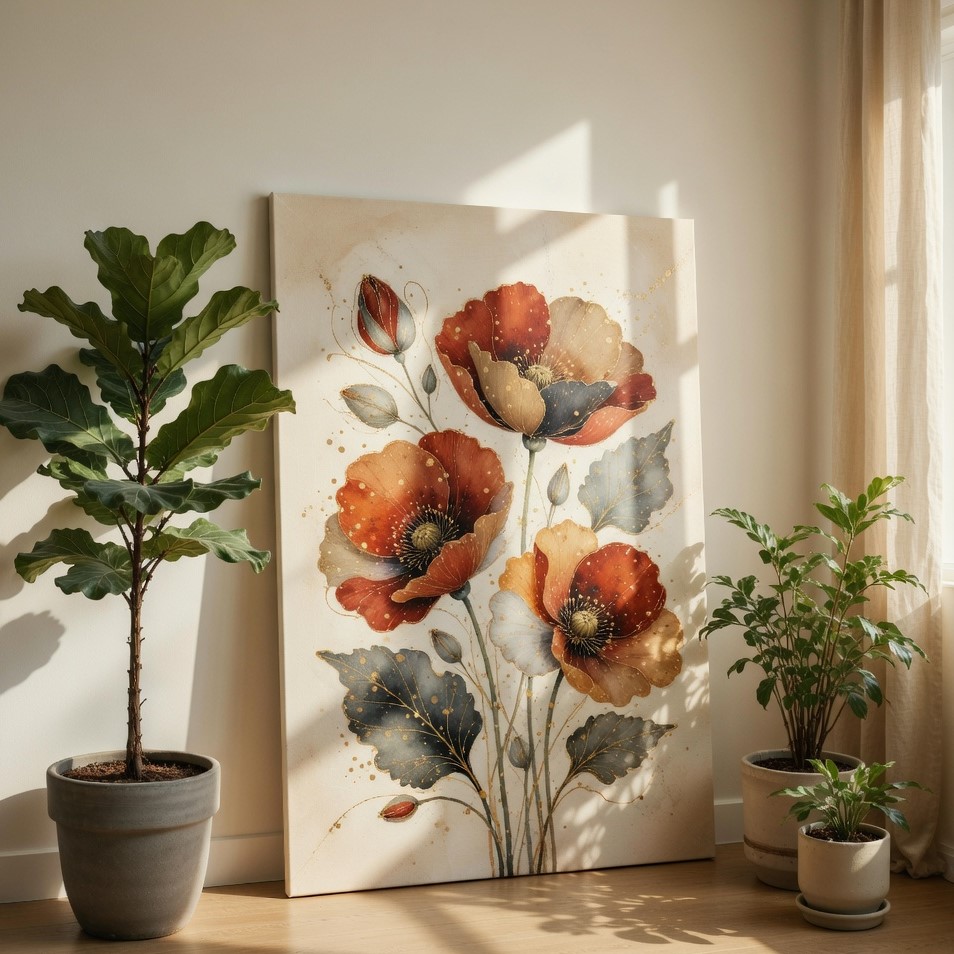 SAF Modern Abstract Floral Canvas Wall Painting | Minimalist Flower Artwork HD Printed Canvas with Wooden Frame | Living Room Bedroom Aesthetic Home Decor Gift