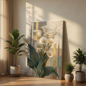 Elegant White Calla Lily & Gold Floral Canvas Wall Art Print