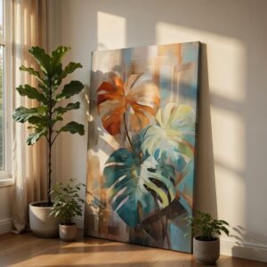 Tropical Leaf Canvas Wall Art Monstera Abstract Botanical Painting Decor