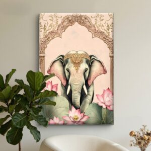 Ganesha Elephant Canvas Wall Art Lotus Spiritual Painting Decor