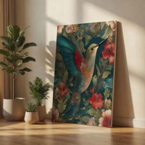 Hummingbird Floral Canvas Wall Art Bird Nature Painting Decor
