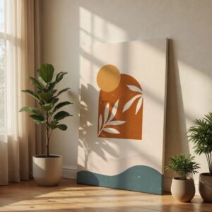 Minimal Abstract Arch Canvas Wall Art Boho Neutral Leaf Painting