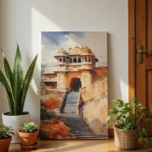 Majestic Indian Fort Watercolor Canvas Wall Art Painting Print