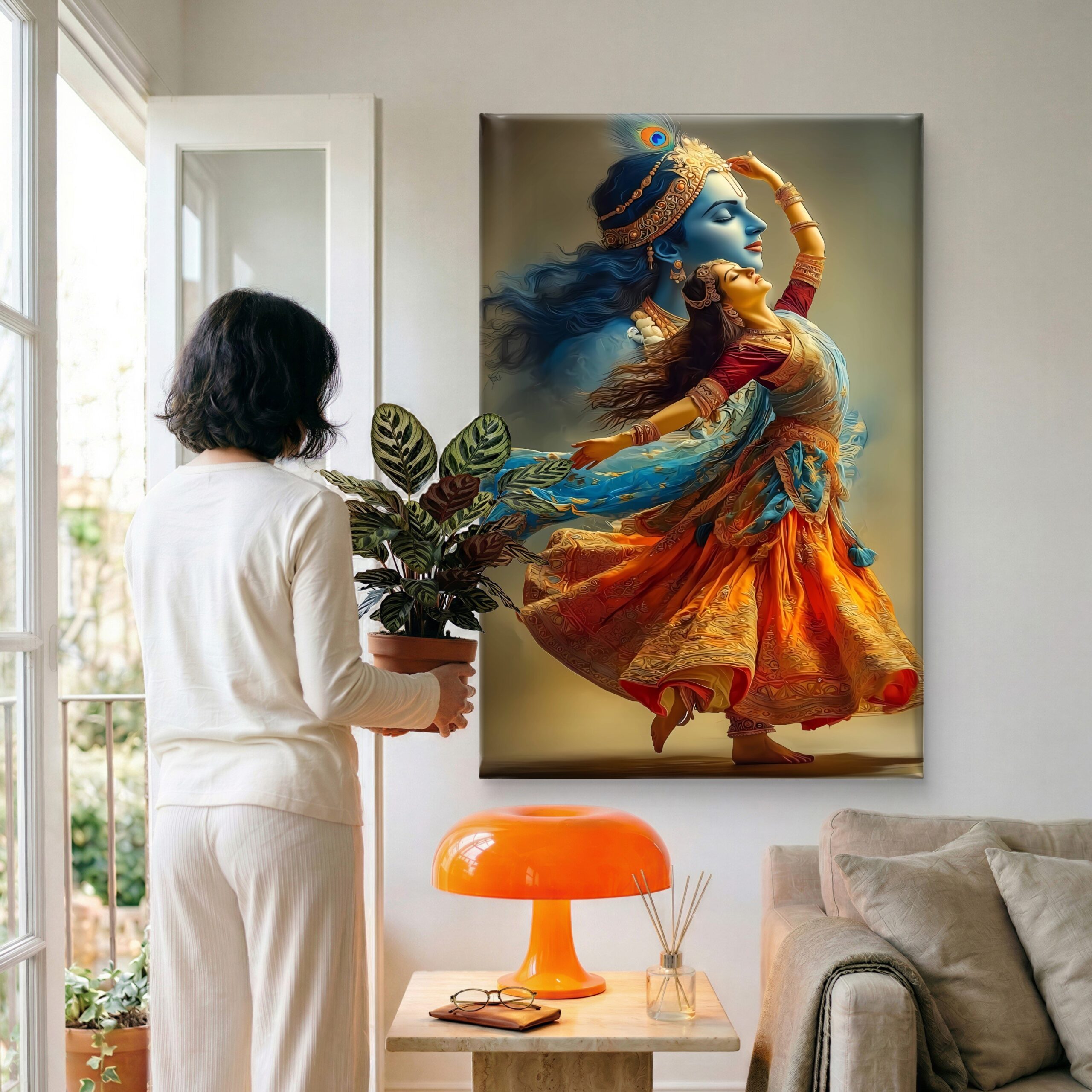 SAF Divine Radha Krishna Dancing Canvas Wall Art Vibrant Spiritual Painting Print Modern Hindu Deity Wall Decor for Living Room Bedroom Puja Room Religious Gift - Image 2