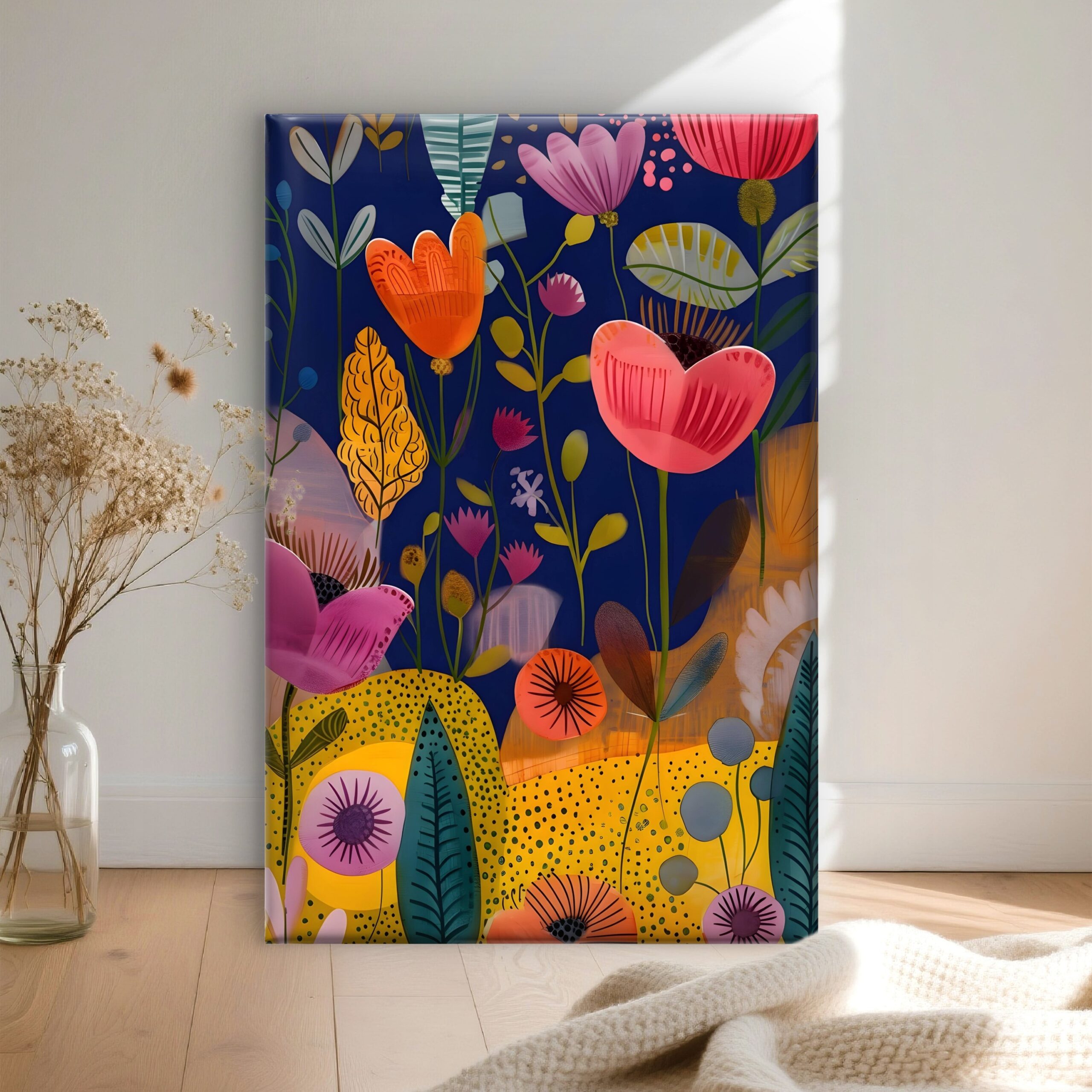 SAF Whimsical Abstract Floral Canvas Wall Art Colorful Botanical Garden Painting Print Navy Blue Boho Decor for Living Room Bedroom Nursery Office Home Aesthetic Large Poster - Image 2