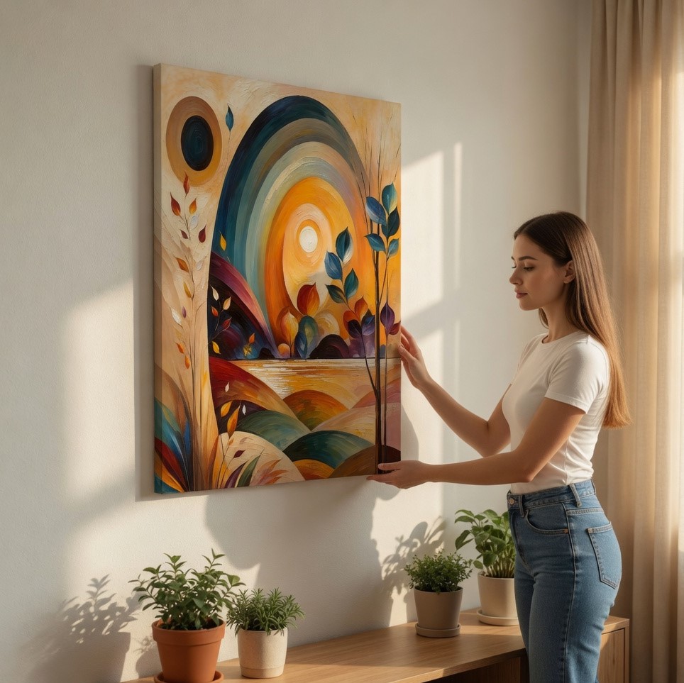 SAF Textured Abstract Landscape Canvas Wall Art Boho Sun and Moon Oil Painting Print Mid Century Modern Botanical Wall Decor for Living Room Bedroom Office - Image 2